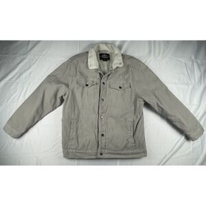 BKC CORDUROY SHERPA LINED TRUCKER JACKET MENS SIZE LARGE LIGHT BEIGH WITH COLLAR